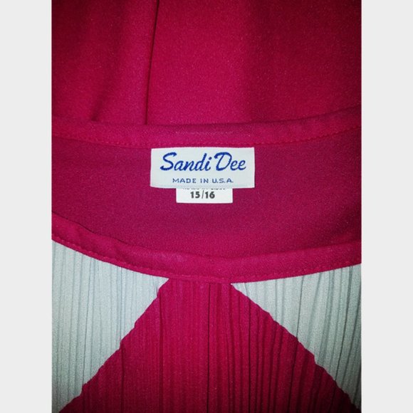 Vtg 70s Puff Sleeve Pleated Top Waist Tie Dress 16 - Picture 6 of 7